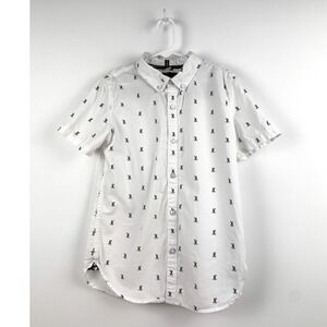 Denim & Flower Ricky Singh‎ Boys White 9/10 Bunny Print Short Sleeve Button Down